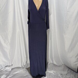 Lulus Maxi Wrap Dress Garden District Blue Stretchy Style 43153 Women's Medium